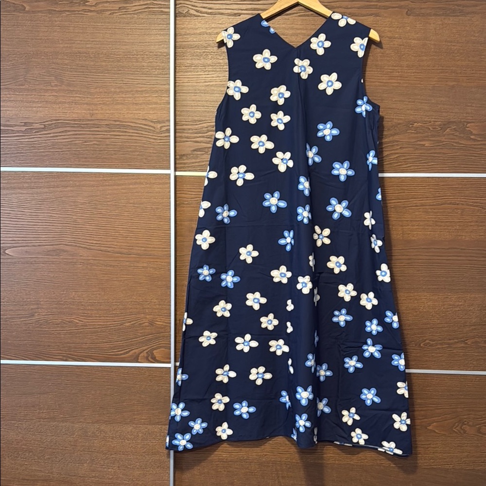 Marimekko Blue and White Sleeveless A-Line Midi Dress - Picture 2 of 5